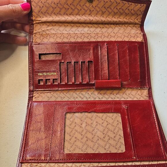 Womens Buxton Leather Wallet Vintage Red Clutch Change Purse Checkbook Slot - Picture 4 of 10